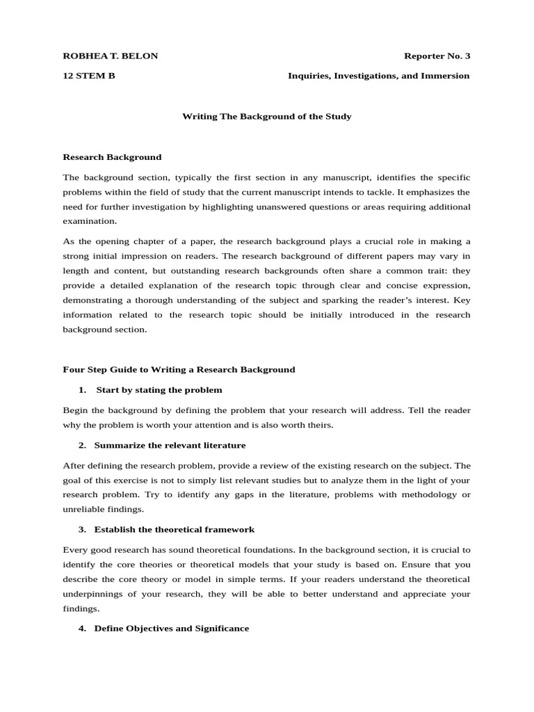 Writing an Effective Research Background | PDF | Theory | Information