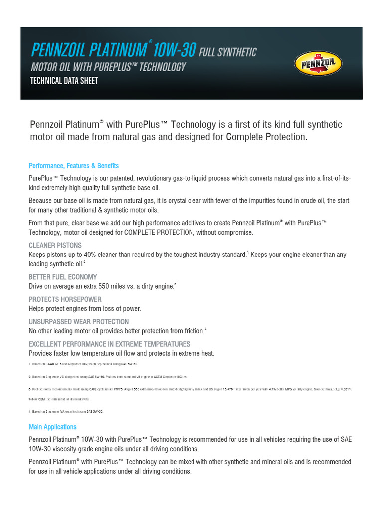 Pennzoil Platinum 10W-30 Overview | PDF | Motor Oil | Hydrocarbons
