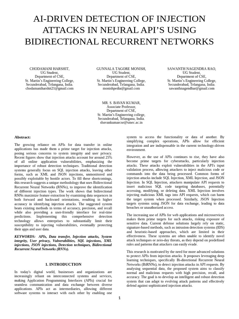 AI Detection of API Injection Attacks | PDF | Machine Learning | Deep ...