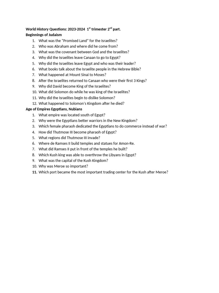 Questions For World History 2nd Part | PDF