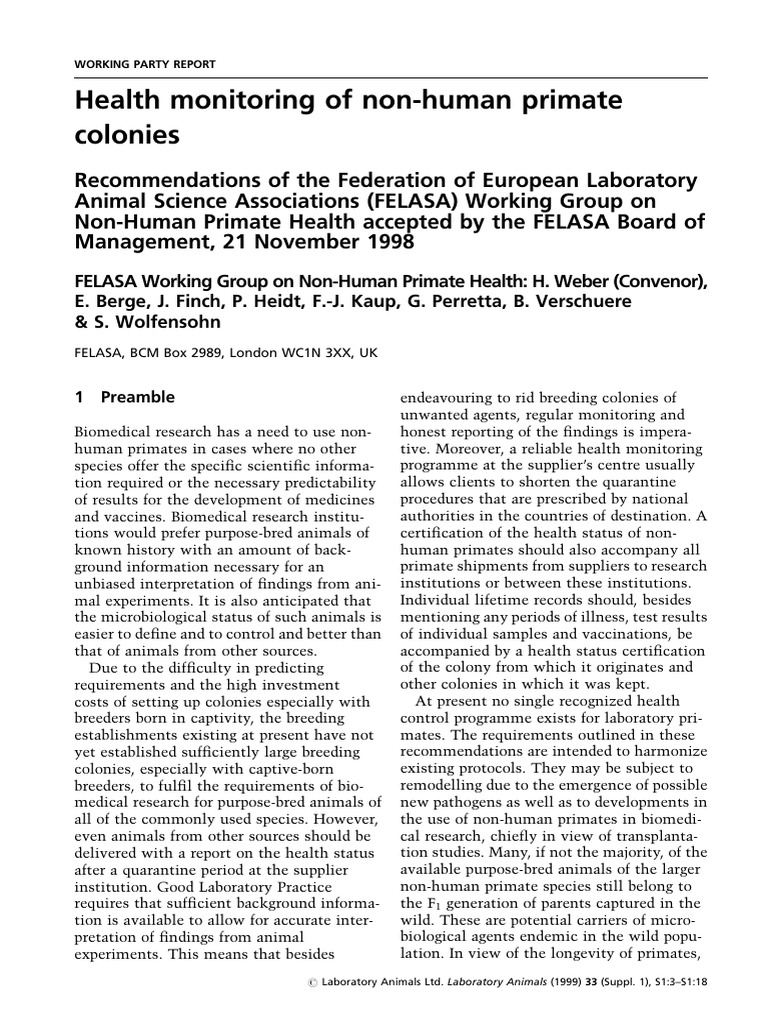 Non-Human Primate Health Monitoring Guide | PDF | Infection | Rabies