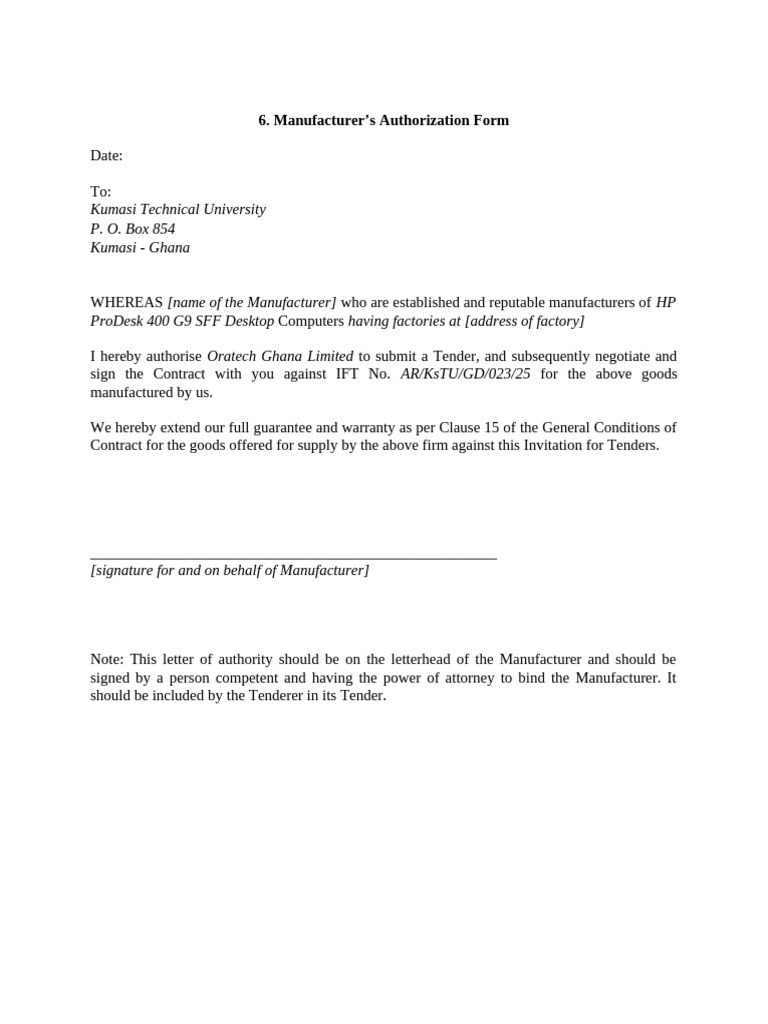 HP Manufacturer Authorization for Tender | PDF