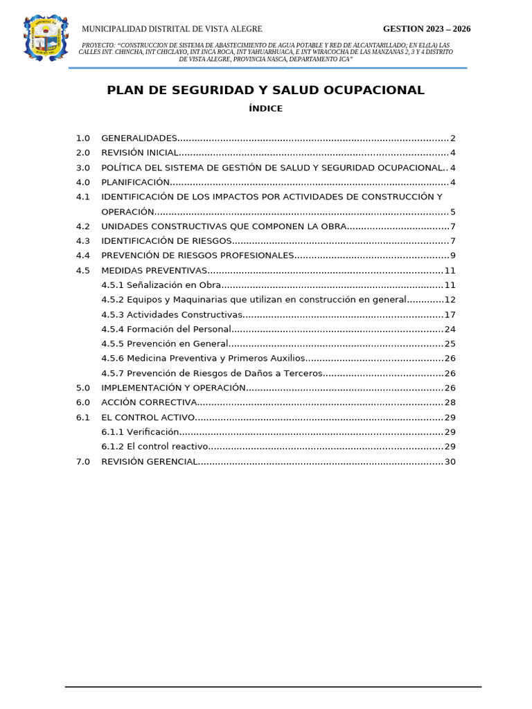Plan de Seguridad y Salud Ocupacional | PDF | Seguridad y salud ...