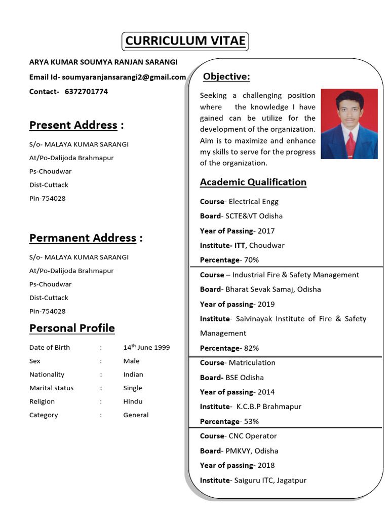 Arya Kumar Soumya Ranjan Sarangi CV | PDF