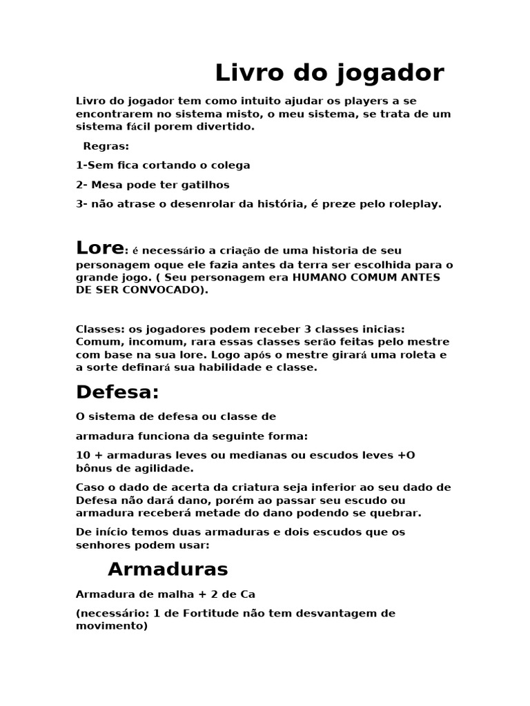 Regras e Classes do Jogo de RPG | PDF | Jogos de RPG