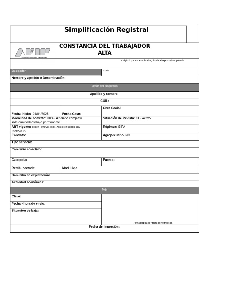 Alta Afip Borrador | PDF