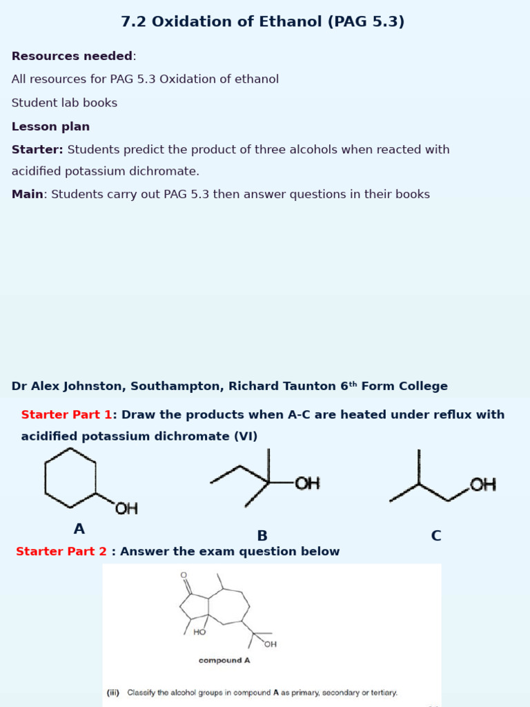 Oxidation of Ethanol Experiment Guide | PDF | Ethanol | Aldehyde