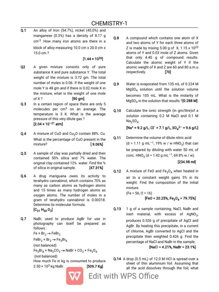 Chemistry Problems and Solutions Guide | PDF | Mole (Unit) | Chemical ...