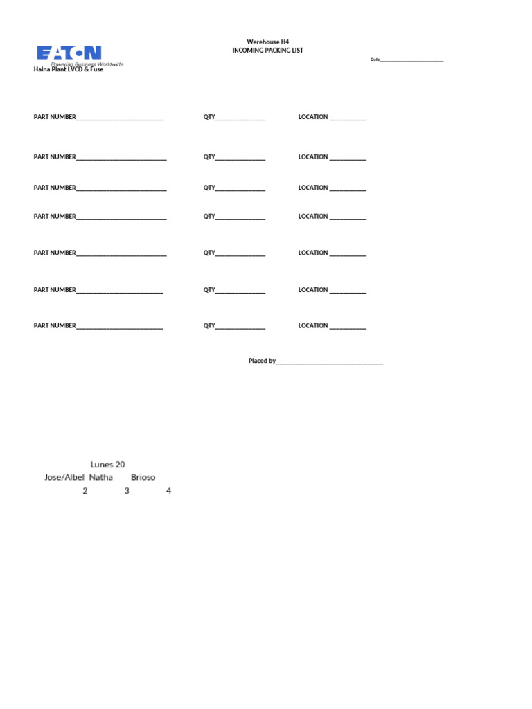 Incoming Packing List | PDF