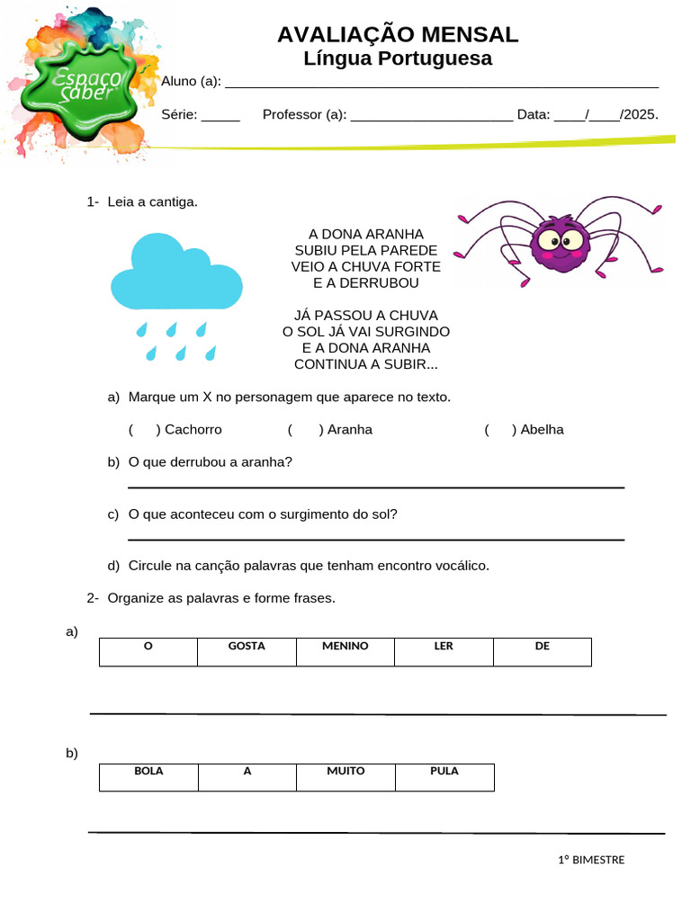 Atividades de Língua Portuguesa 1º Bimestre | PDF | Linguística