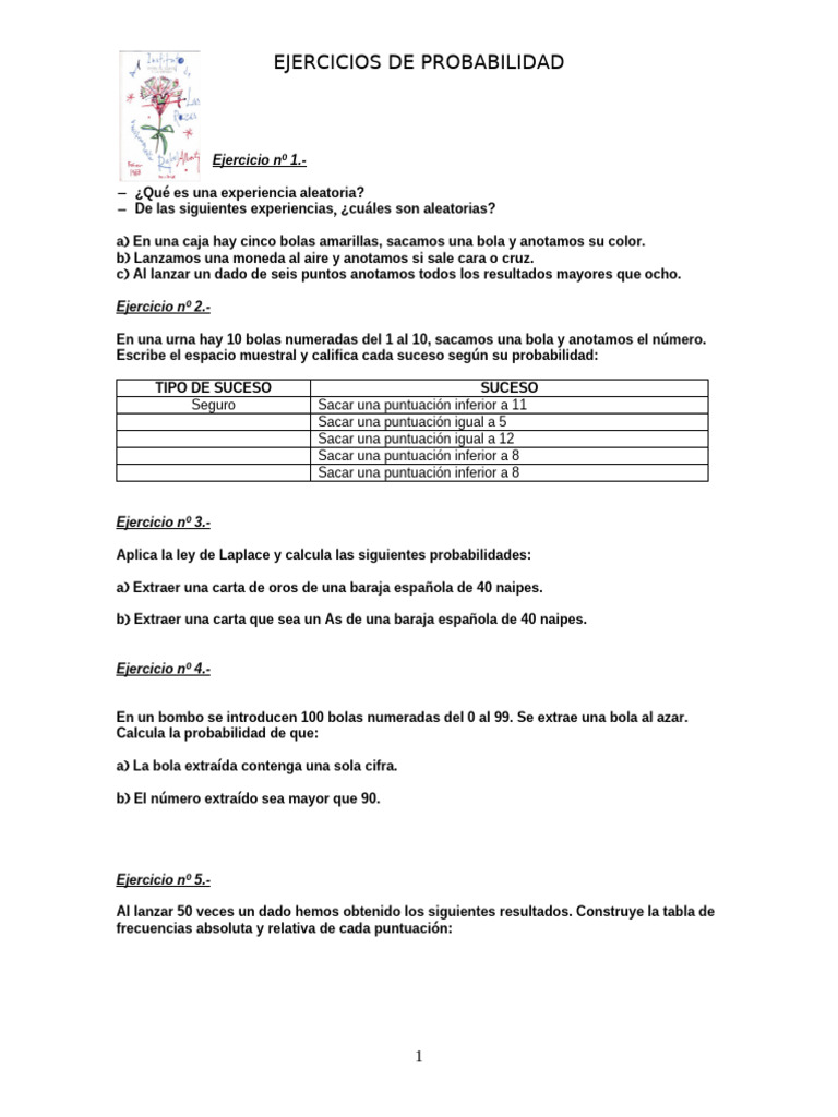 Ejercicios Prácticos de Probabilidad | PDF | Probabilidad | Jugando a ...