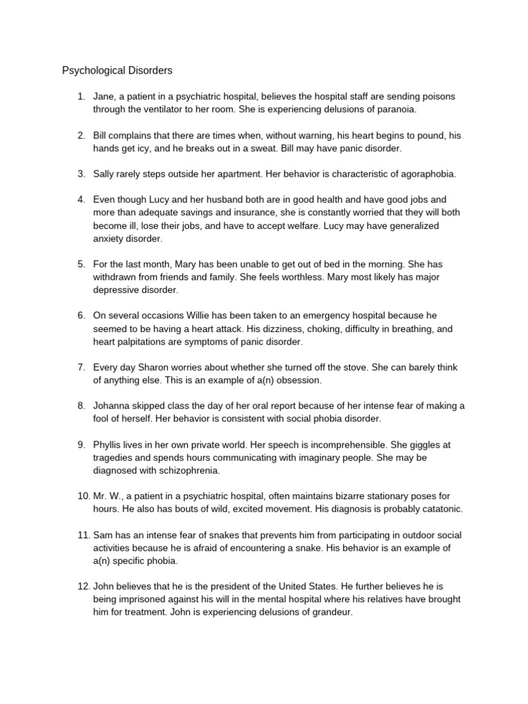 Overview of Common Psychological Disorders | PDF | Mental Disorder ...
