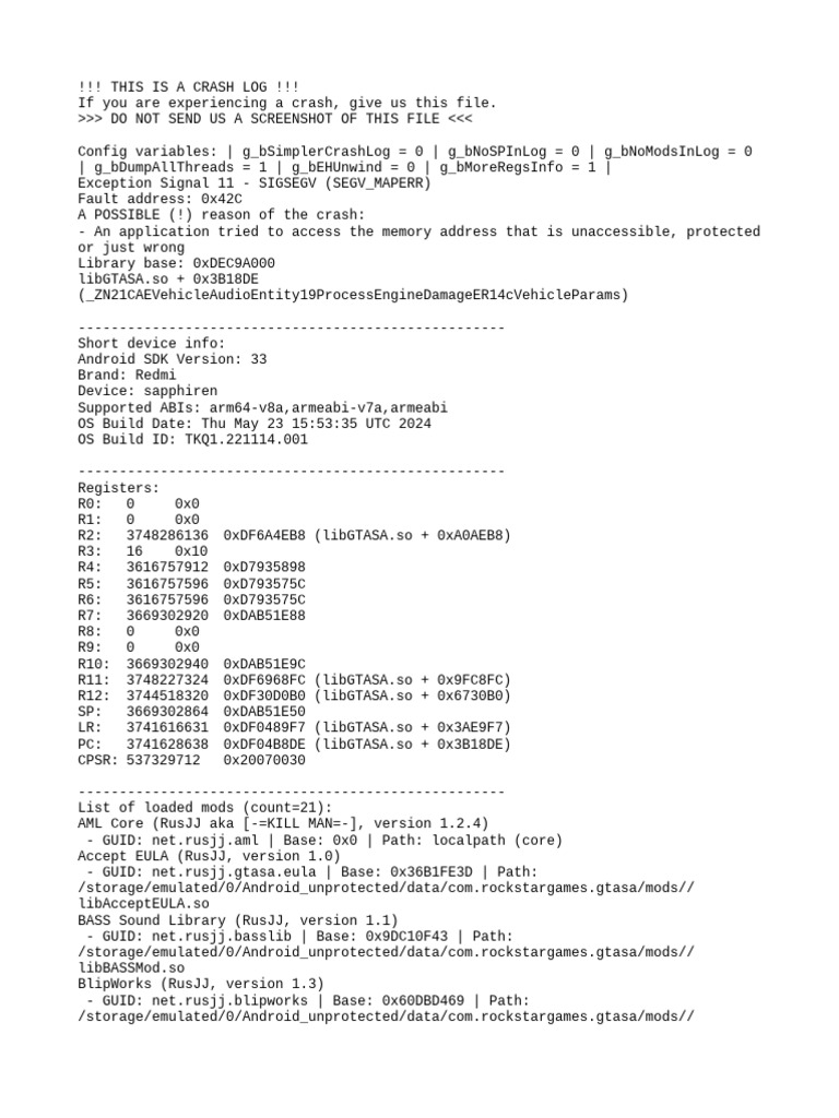 GTASA Crash Log Analysis Report | PDF | Embedded Linux Distributions ...