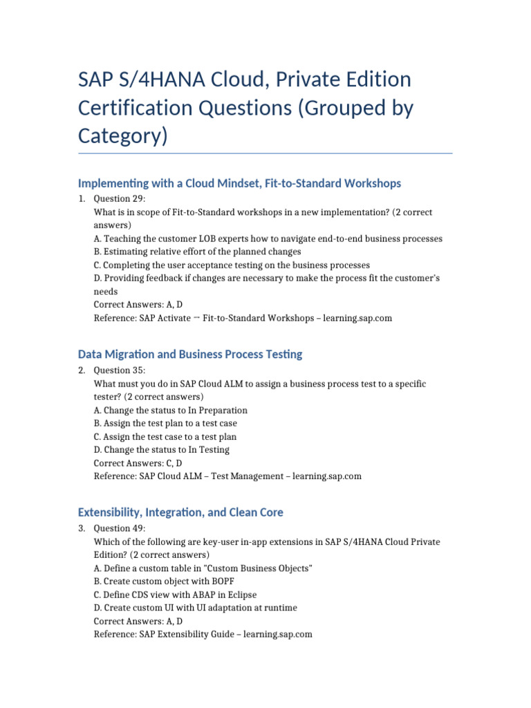 SAP S/4HANA Cloud Private Edition Exam Q&A | PDF