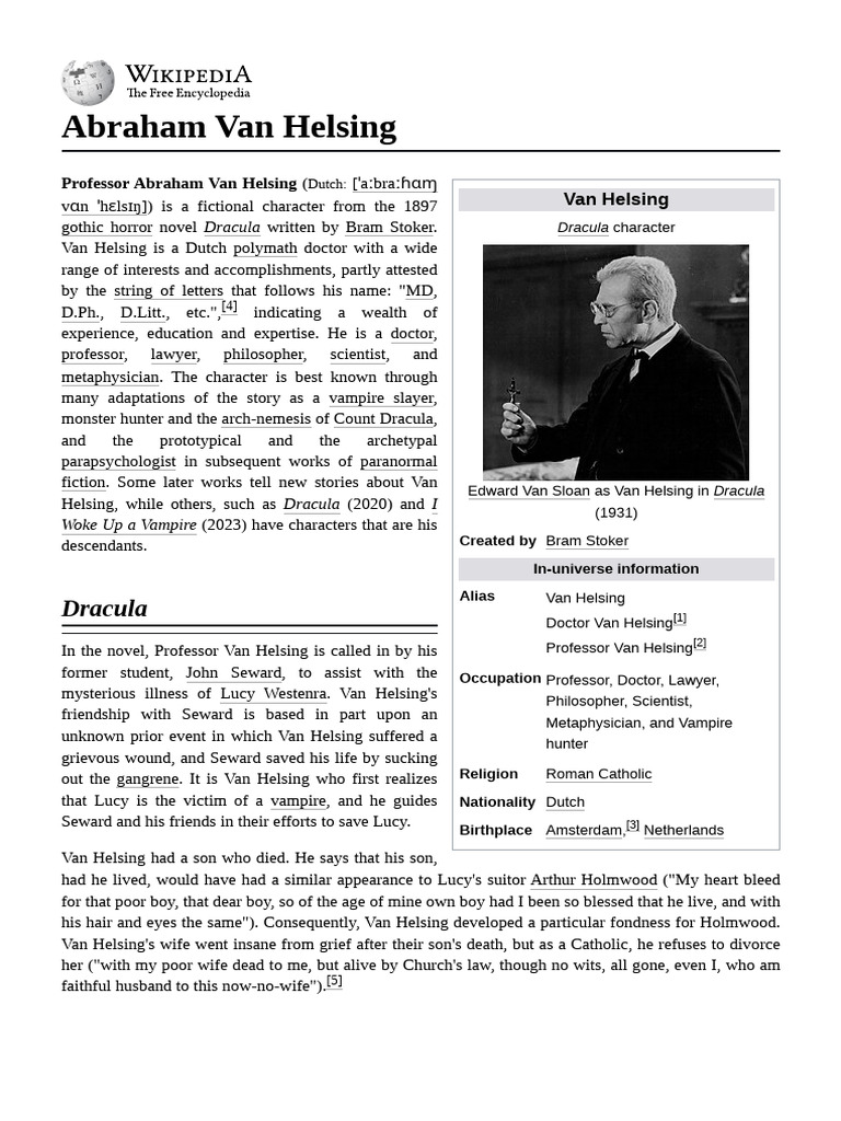Abraham Van Helsing Vampire Hunter PDF Abraham Van Helsing Mina