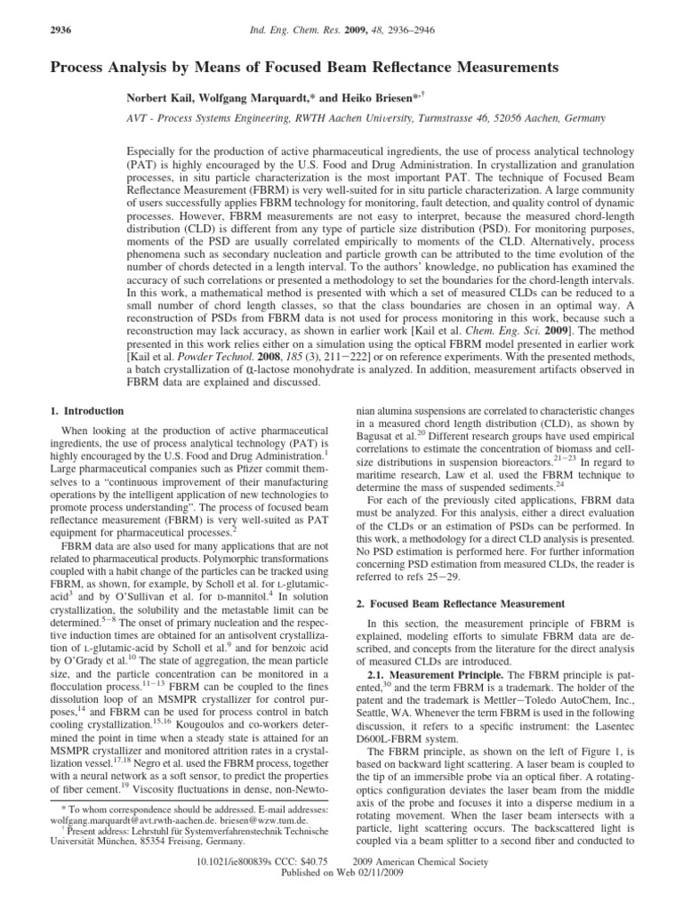 FBRM Methodology for Particle Analysis | PDF | Crystallization | Optics