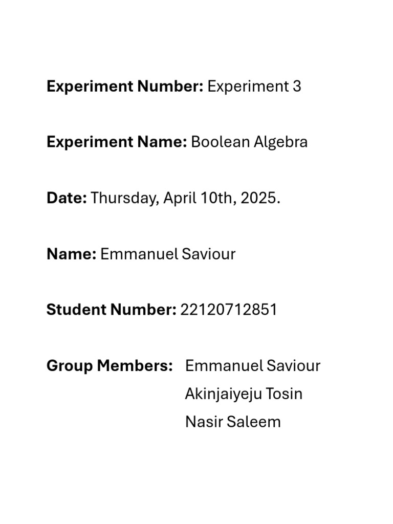 Boolean Algebra in Digital Circuits Experiment | PDF | Logic Gate ...
