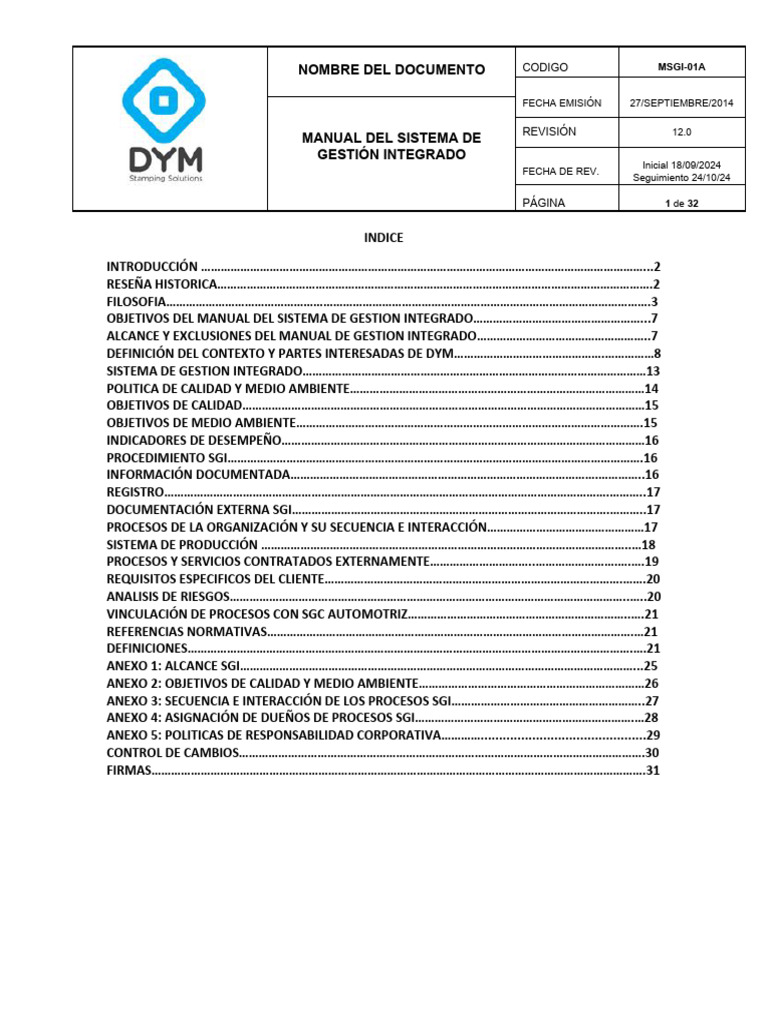 MSGI-01A Manual Sistema de Gestion Integrado 18.09.24 REV 11 | PDF ...
