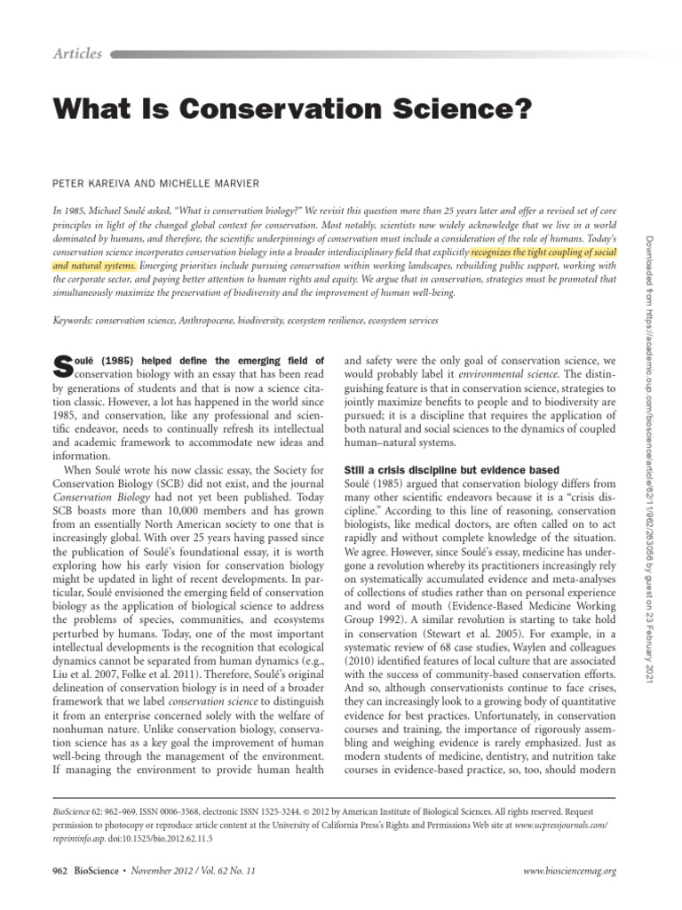 Understanding Conservation Science Today | PDF | Conservation Biology ...
