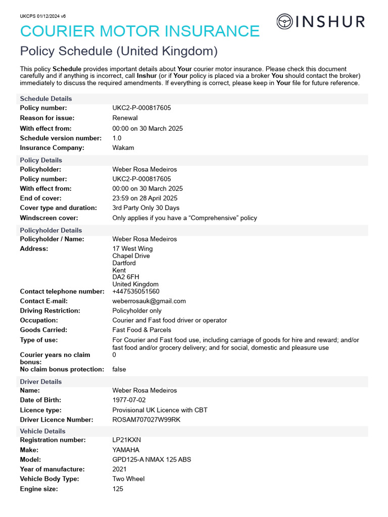 Policy Schedule - 2025 04 18 - 12 09 32 | PDF | Insurance | Vehicle ...