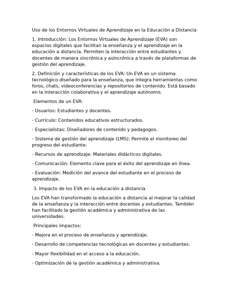 Uso de Los Entornos Virtuales de Aprendizaje en La Educación A ...