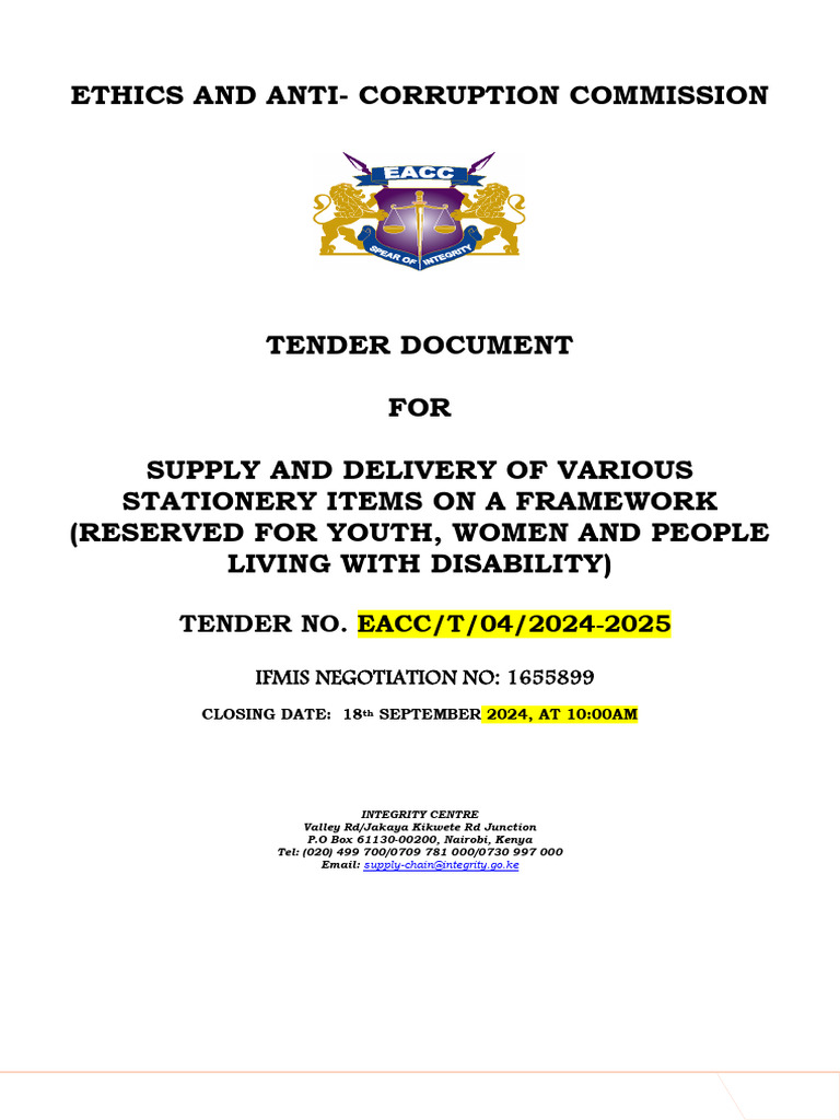EACC Tender for Stationery Supplies | PDF | Joint Venture | Taxes
