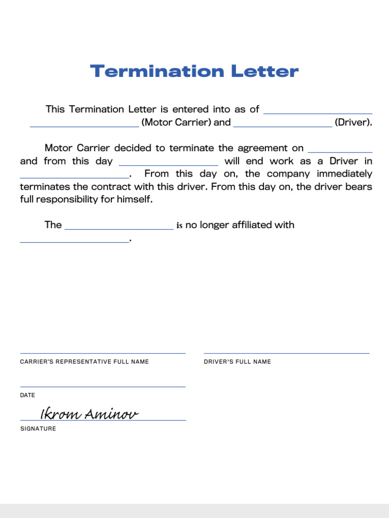Motor Carrier Driver Termination Letter | PDF