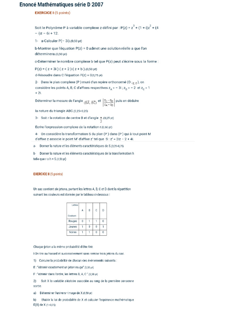 Math Bac D 2007 | PDF