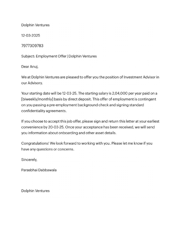 Offerletter | PDF