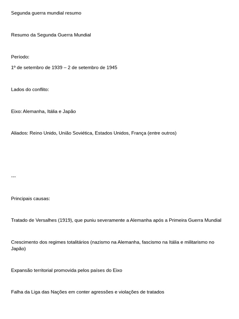 Resumo da Segunda Guerra Mundial | PDF