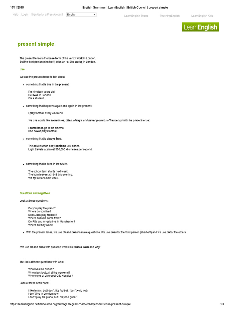 English Grammar Present Simple | PDF | English Grammar | Linguistic ...