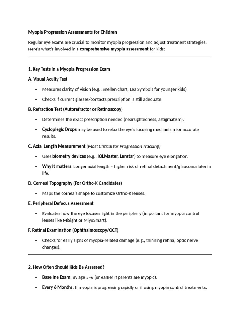 Myopia Assessment Guide for Children | PDF | Myopia | Visual System
