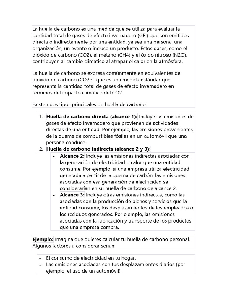 Huella de Carbono: Tipos y Reducción | PDF | Huella de carbono | Gases ...