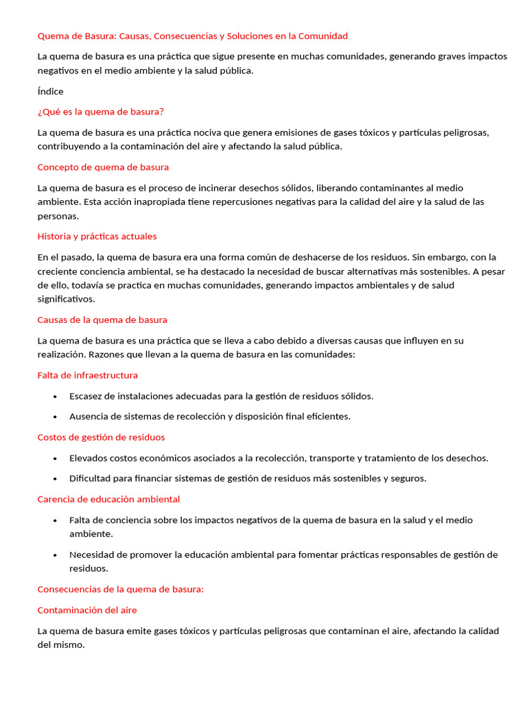 Causas y Soluciones a la Quema de Basura | PDF | Residuos | Contaminación