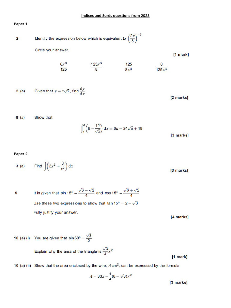 Indices and Surds Questions From 2023 | PDF