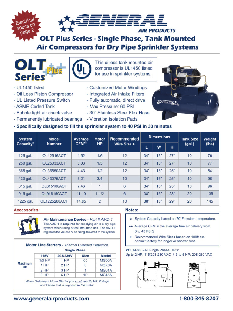 OLT Plus Series: Oil-less Air Compressors | PDF | Switch | Electrician