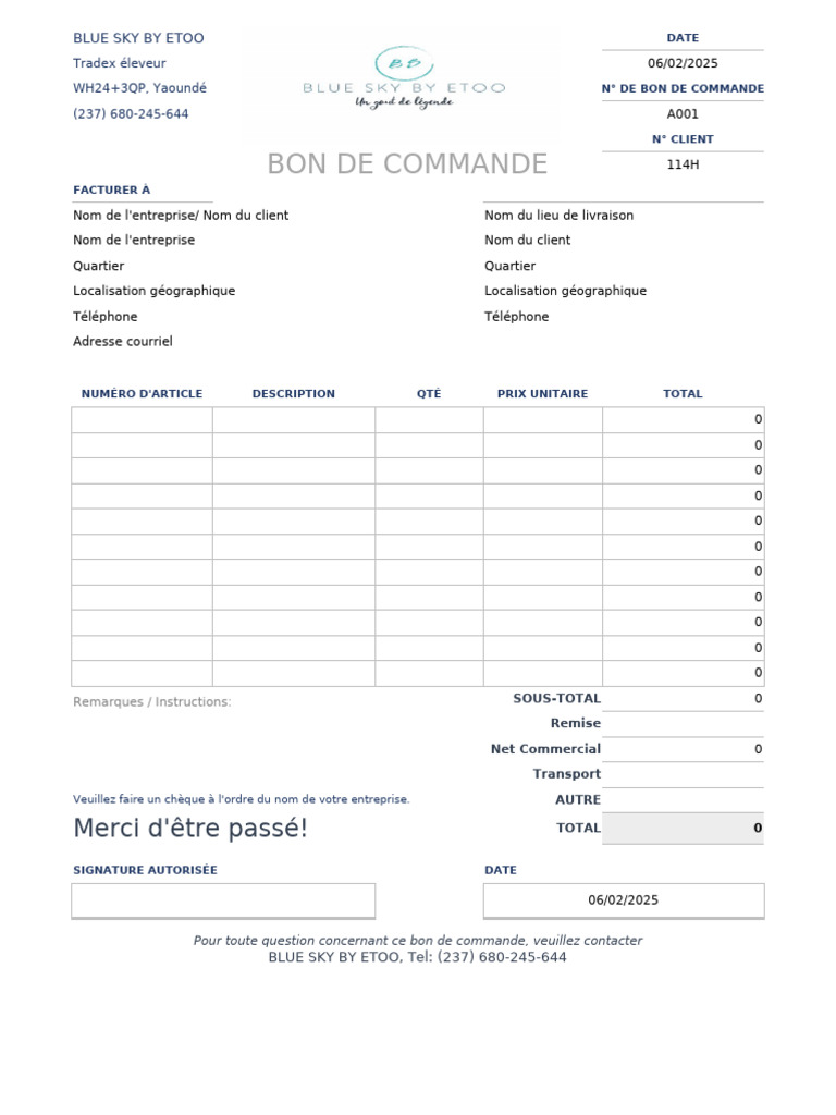 Bon de commande Blue Sky Eto'o | PDF | Secteurs du service ...
