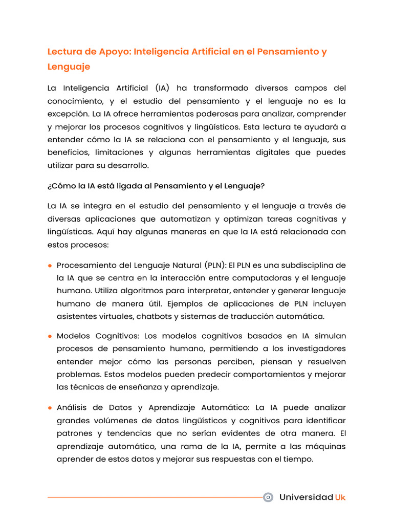 IA en Pensamiento y Lenguaje: Beneficios y Herramientas | PDF ...