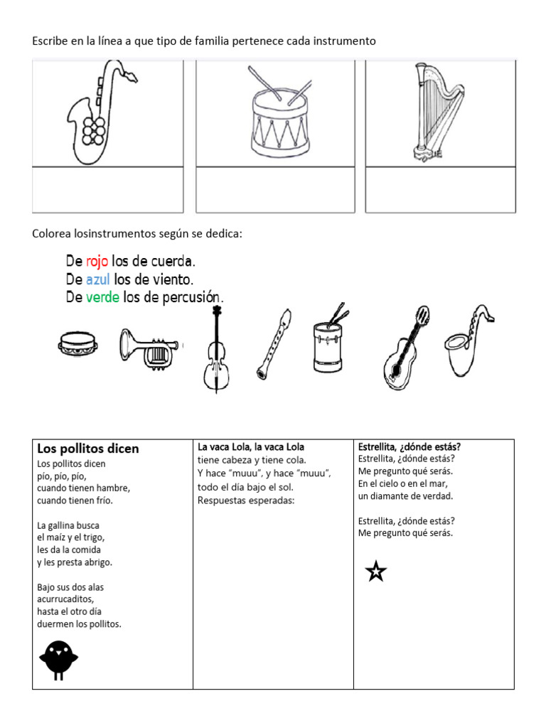 Material para Imprimir de Familia Pertenece Cada Instrumento | PDF