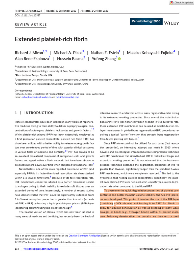Extended Platelet-Rich Fibrin | PDF