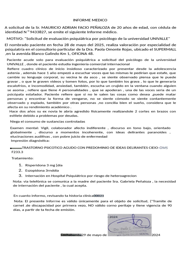 Informe | PDF | Psiquiatría | Salud mental