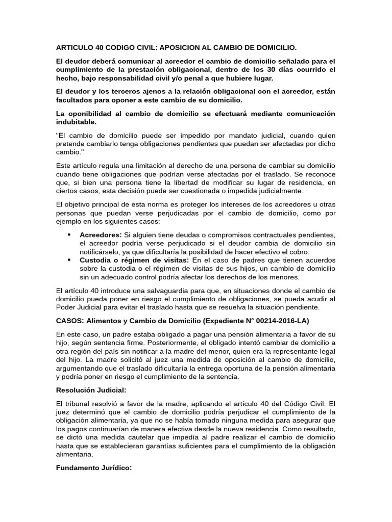 Articulo 40 y 41 Codigo Civil | PDF | Debido al proceso | Caso de ley