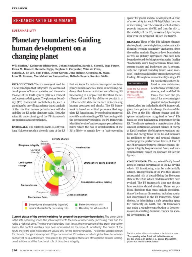 Steffen Et Al, 2015 | PDF | Earth Sciences | Natural Environment