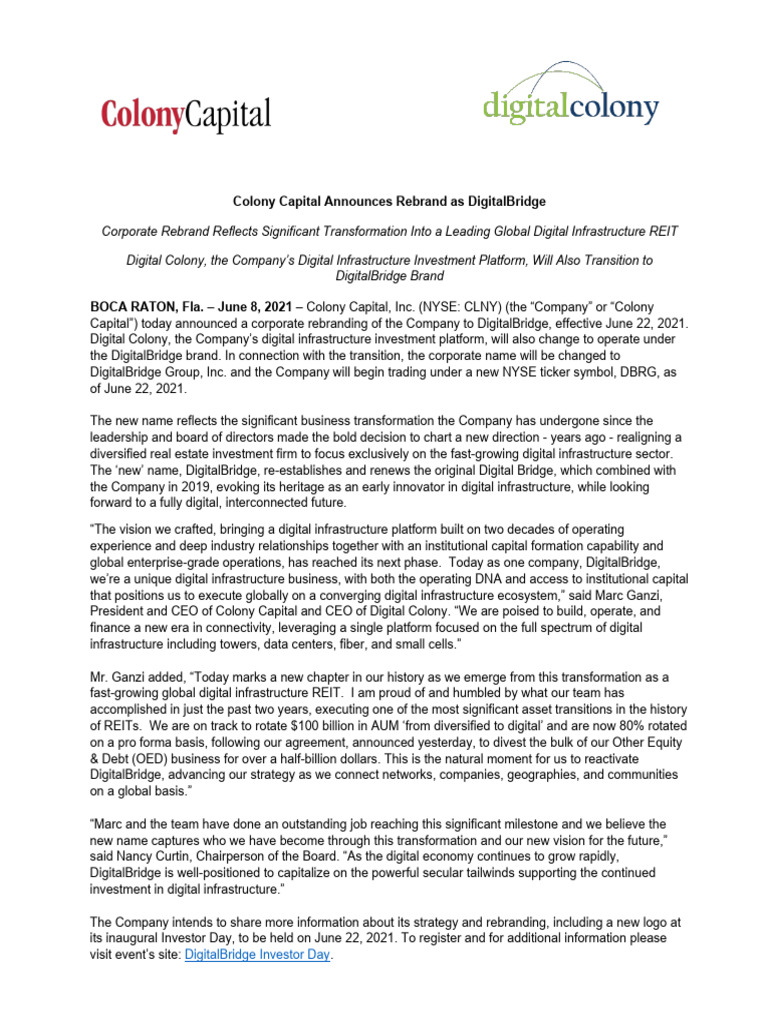 CLNY Rebrand Release Vfinal 6-8!2!2021 | PDF | Economies | Investing