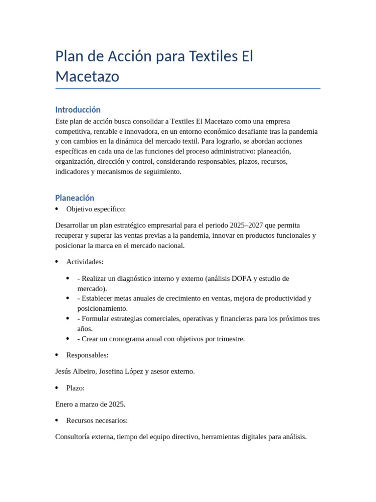 Plan de Acción Estratégico Textiles 2025-2027 | PDF | Planificación ...