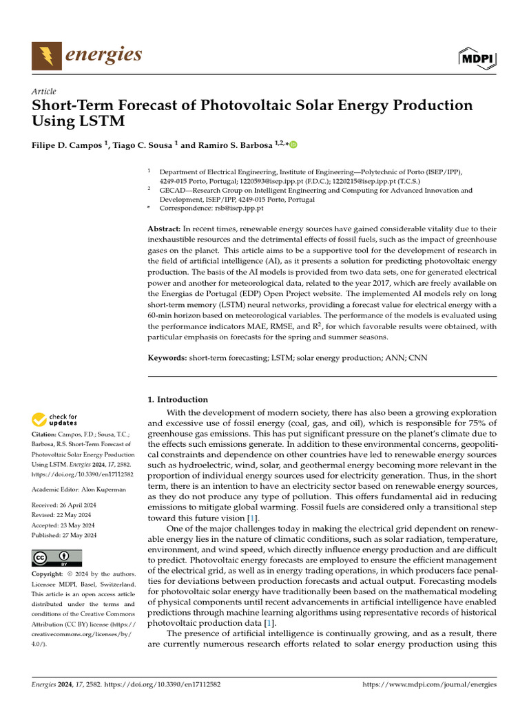 LSTM-Based Solar Energy Forecasting | PDF | Deep Learning | Errors And ...