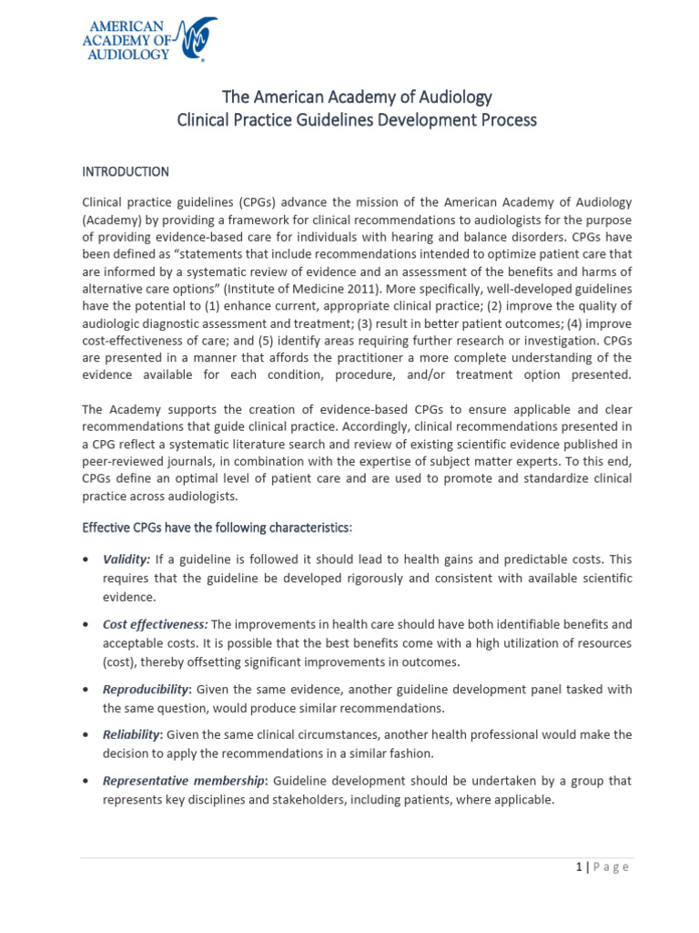 Audiology Clinical Practice Guidelines Overview | PDF | Evidence Based ...