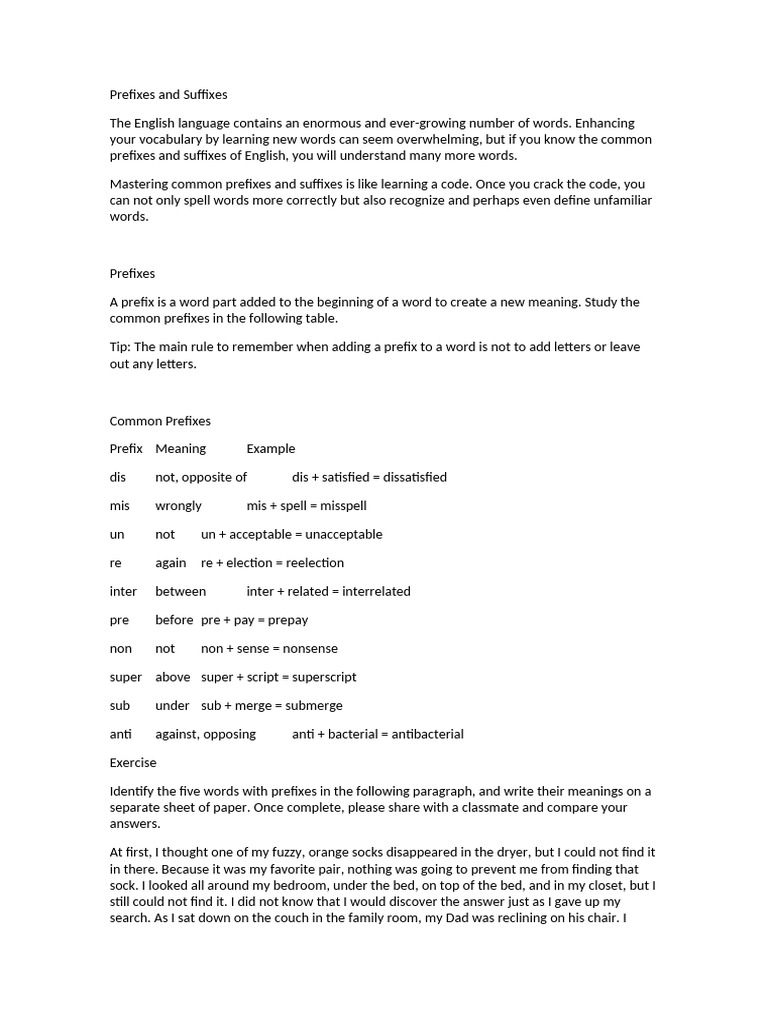 Prefixes and Suffixes 1 | PDF | Syllable | Consonant