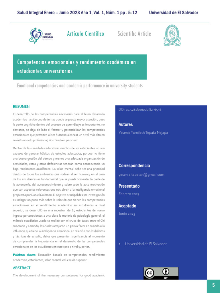 Competencias emocionales y rendimiento académico | PDF | Las emociones ...