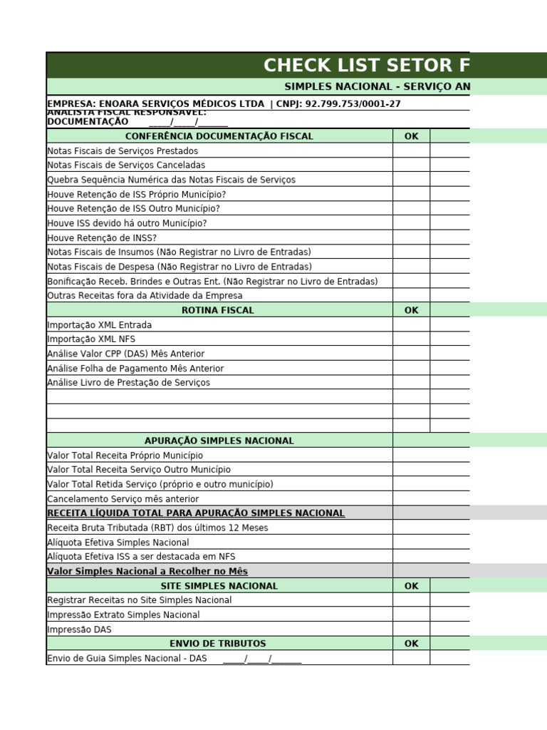 Check List Fiscal Simples Nacional 2024 | PDF | Recibo | Imposto de Renda